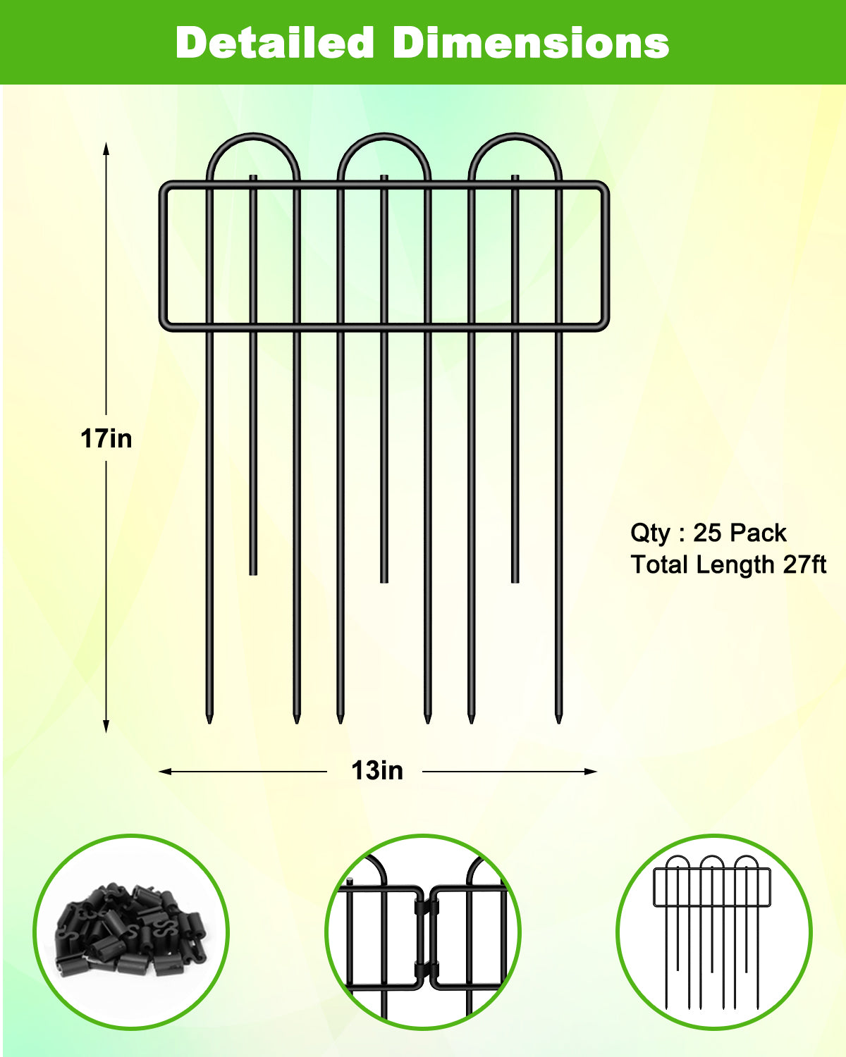 No-Dig Garden Fence Panels 10-Pack, Heavy Duty Metal Yard Fencing, Decorative Flower Bed Border and Dog Barrier for Outdoor Landscaping,