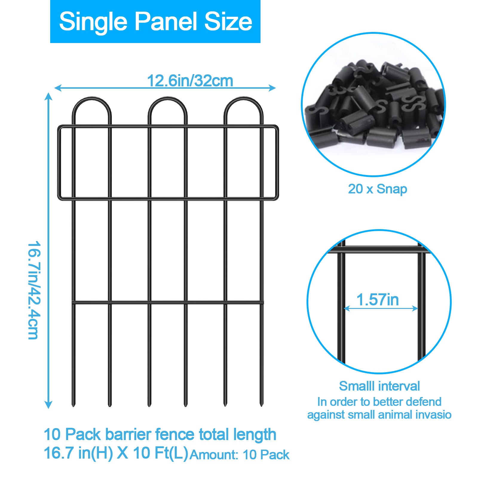 No-Dig Animal Barrier Garden Fence - 17in H Decorative Metal Wire Panels