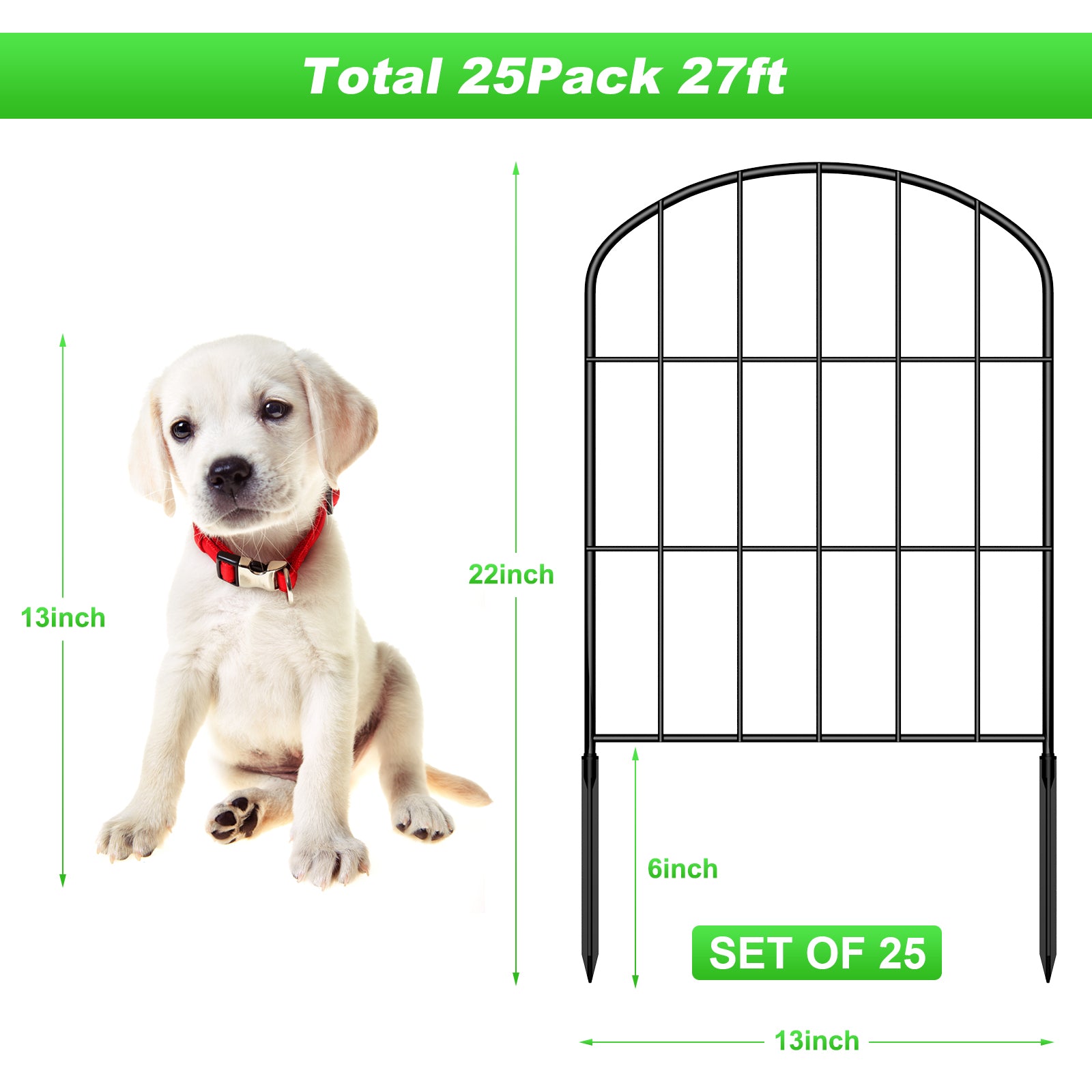 10-Pack Arched Garden Fence Panels, 22"H x 10ft L Rustproof Wire Edging with Stabilizing Plastic Stakes