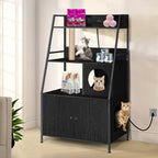 Hidden Cat Litter Box Enclosure with Charging Station, Large Wood Pet House Furniture with Storage Shelves and Entry Hole, Rustic Brown,