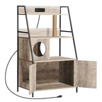 Hidden Cat Litter Box Enclosure with Charging Station, Large Wood Pet House Furniture with Storage Shelves and Entry Hole, Rustic Brown,