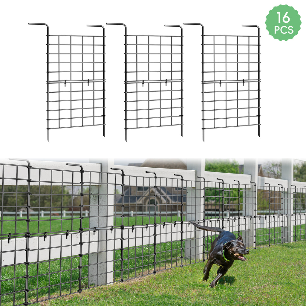 16-Pack Decorative Garden Fence 24in High - Coated Rustproof Metal Wire Border for Flower Beds