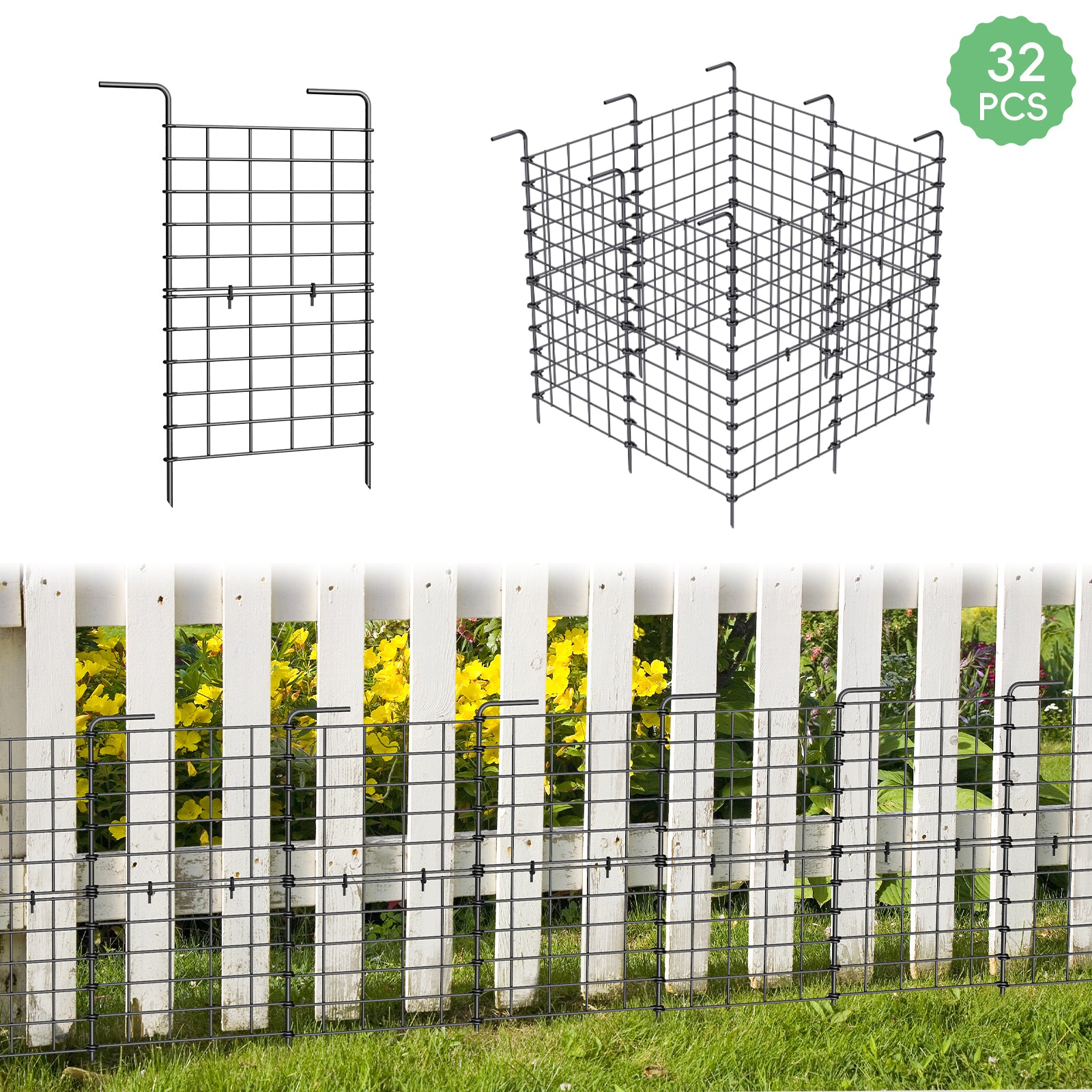 32-Pack Decorative Garden Fence 24in High - 22ft Total Length Rustproof Metal Landscape Border