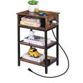 Nightstand with Charging Station & Storage Drawer - Narrow Side Table for Small Spaces, Rustic Brown