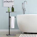Free Standing Toilet Paper Holder Stand with Wood Shelf, Industrial Pipe Tissue Dispenser with Storage Base for Bathroom, Rustic Gray,