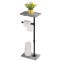 Free Standing Toilet Paper Holder Stand with Wood Shelf, Industrial Pipe Tissue Dispenser with Storage Base for Bathroom, Rustic Gray,