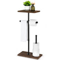 Freestanding Industrial Pipe Toilet Paper Holder with Wood Shelf, Double Roll Dispenser and Reserve Storage for Farmhouse Washroom,