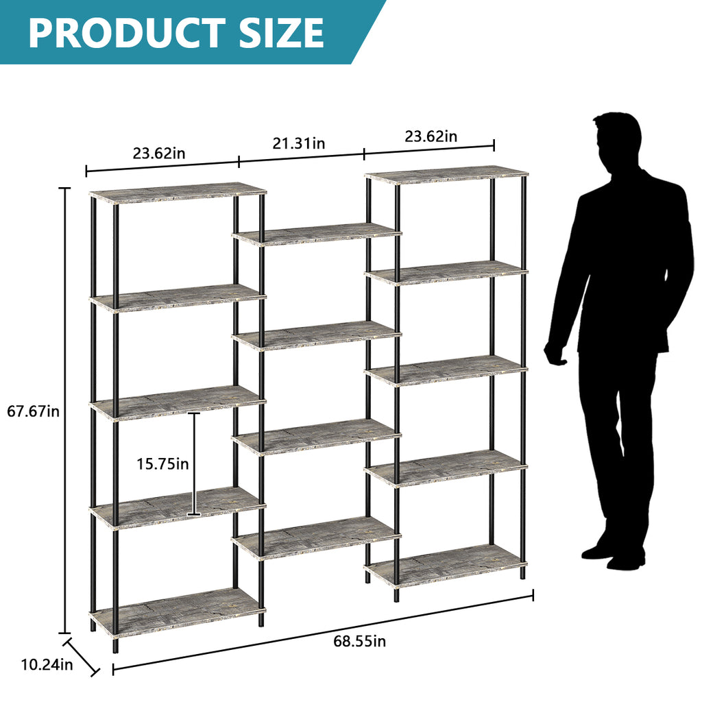 Modern 5-Tier Bookshelf and Display Rack, Tall Minimalist Storage Organizer for Living Room and Office, White Metal Frame,