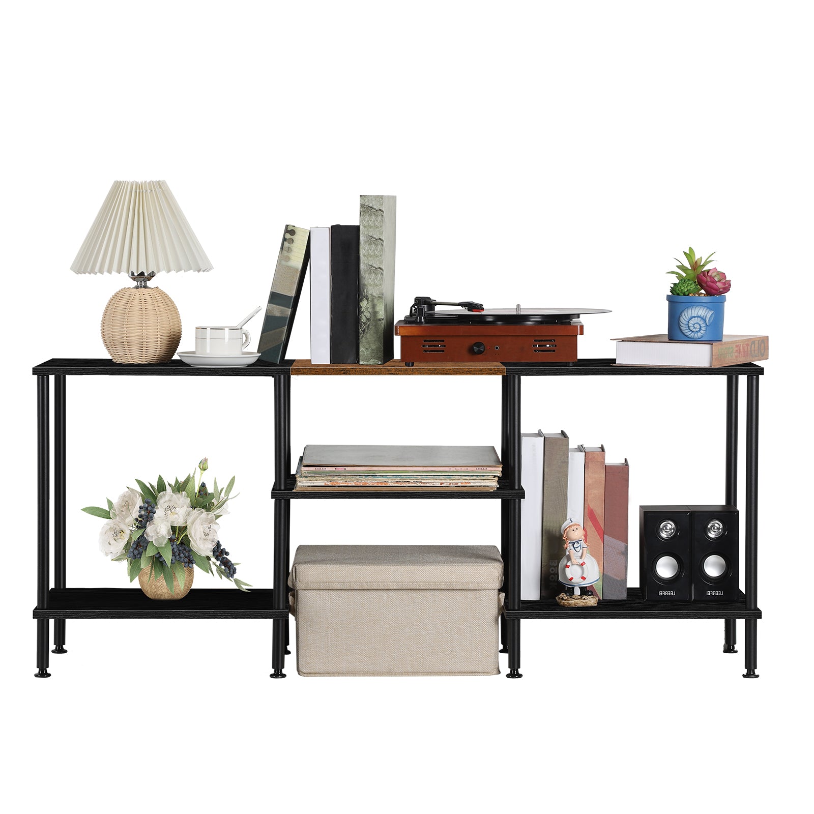 Modern 55inch TV Stand with Power Outlets, Media Console Center for Bedrooms up to 50inch, Entertainment Center with Storage Shelves, Black,