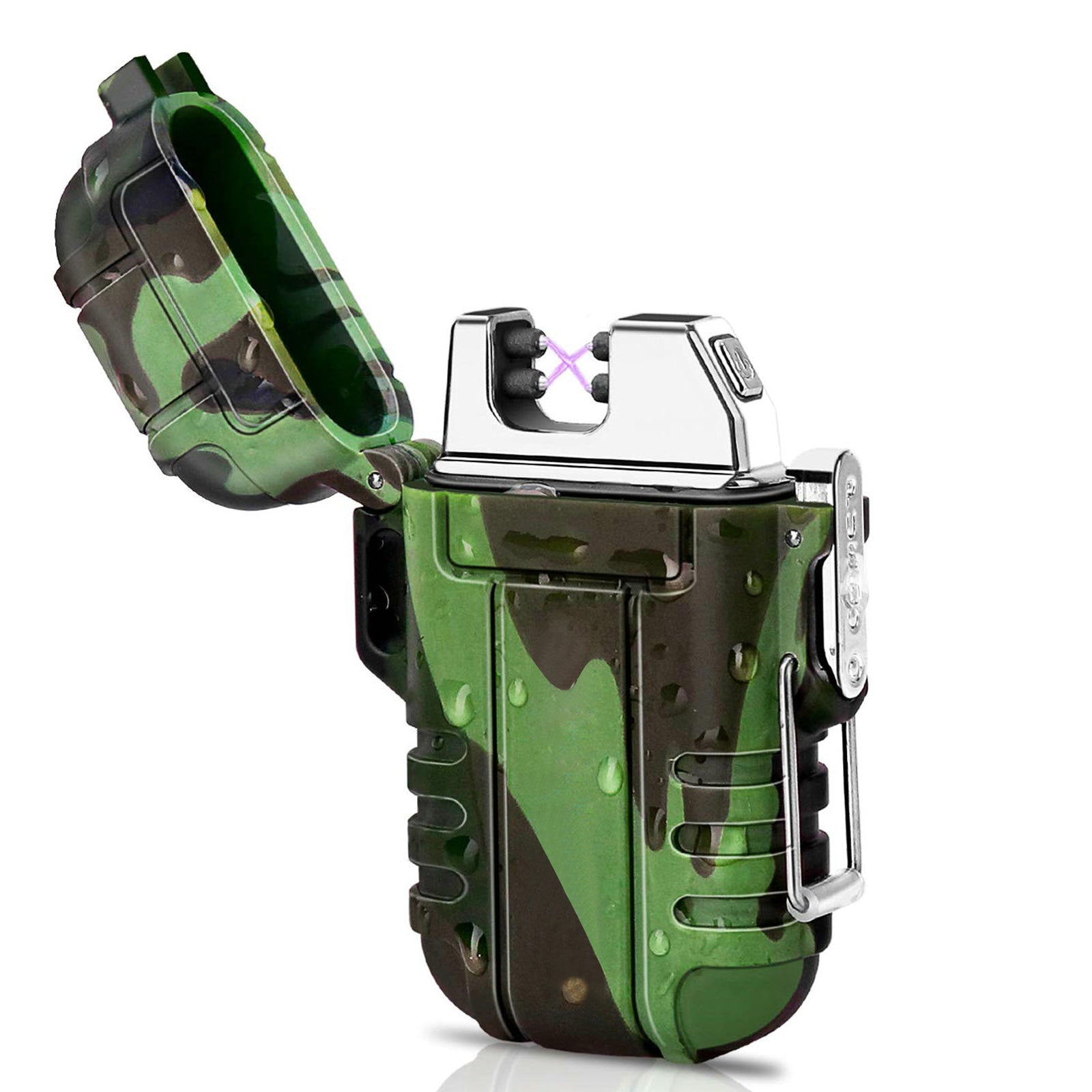 Waterproof Dual Arc Plasma Lighter, USB Rechargeable Windproof Electric Lighter for Camping, Survival, and Outdoor Hiking, Camo,