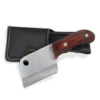 Portable Camping Cleaver Knife with Sheath, Fixed Blade Kitchen Meat Knife for Outdoor Cooking, BBQ, and Survival, Wooden Handle,
