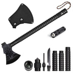 22-Inch Survival Axe Multitool, Folding Tactical Hatchet with Hammer, Flashlight, Compass and Flint for Camping and Hunting,