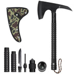 Tactical Camping Axe with Sickle & Survival Tools, Folding Portable Hatchet with Compass and Flint, Multitool for Hiking and Hunting,