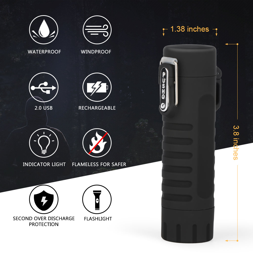 2-in-1 Electric Arc Lighter & LED Flashlight, USB Rechargeable Windproof Plasma Lighter for Camping, Candles, and Emergency Fire,