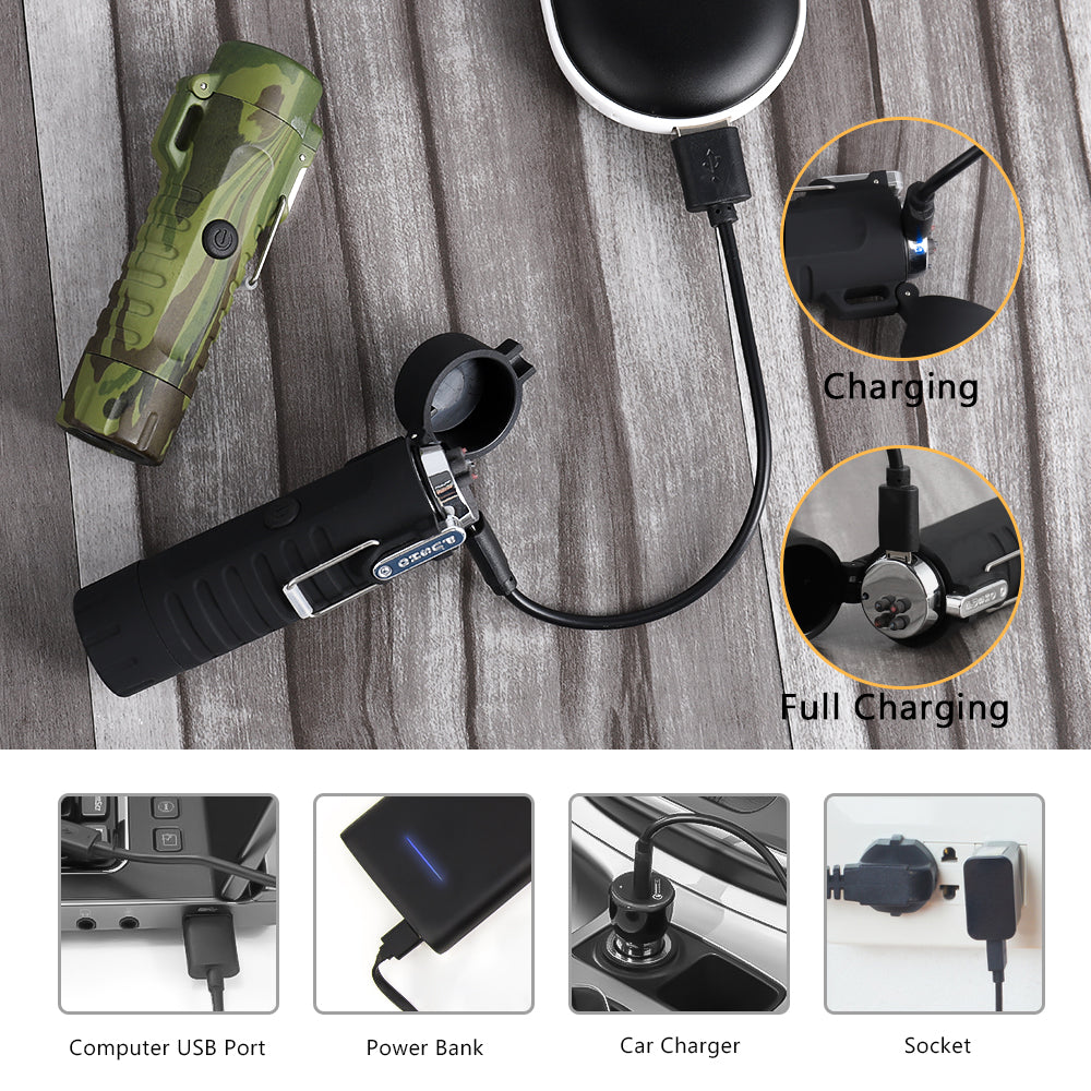 2-in-1 Electric Arc Lighter & LED Flashlight, USB Rechargeable Windproof Plasma Lighter for Camping, Candles, and Emergency Fire,