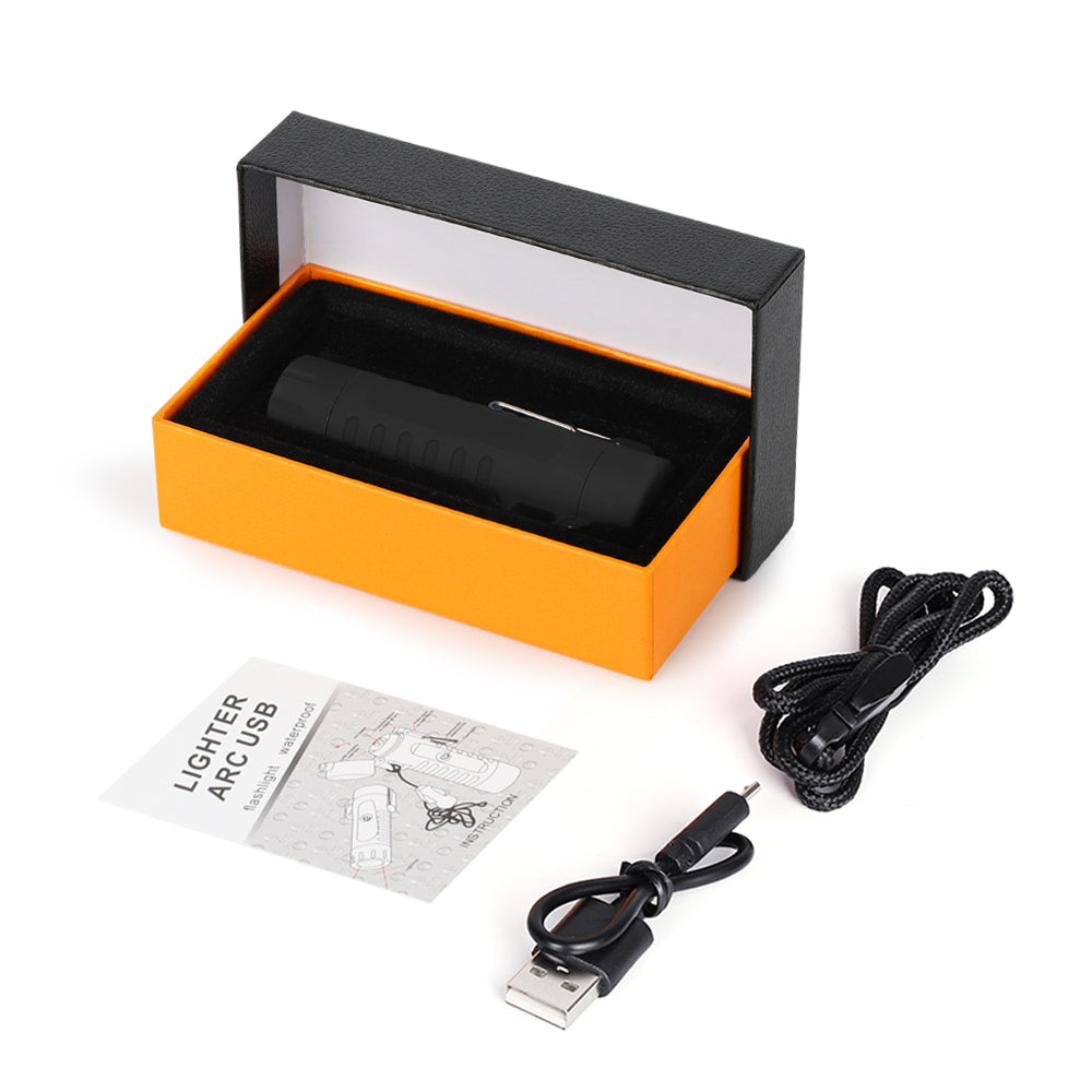 2-in-1 Electric Arc Lighter & LED Flashlight, USB Rechargeable Windproof Plasma Lighter for Camping, Candles, and Emergency Fire,