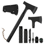 Survival Camping Axe Multi-Tool Set, Tactical Throwing Hatchet with Hammer, Whistle, and Flint for Hiking and Outdoor Adventure,