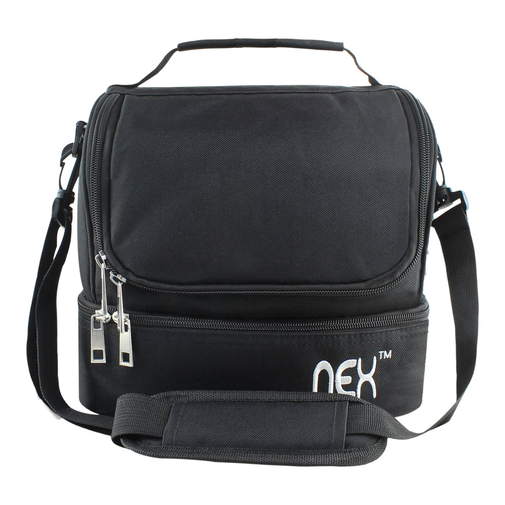 Double Decker Insulated Lunch Bag, Large Capacity Cooler Lunch Box for Men and Women, Leakproof Tote for Work, School, and Picnic, Black,