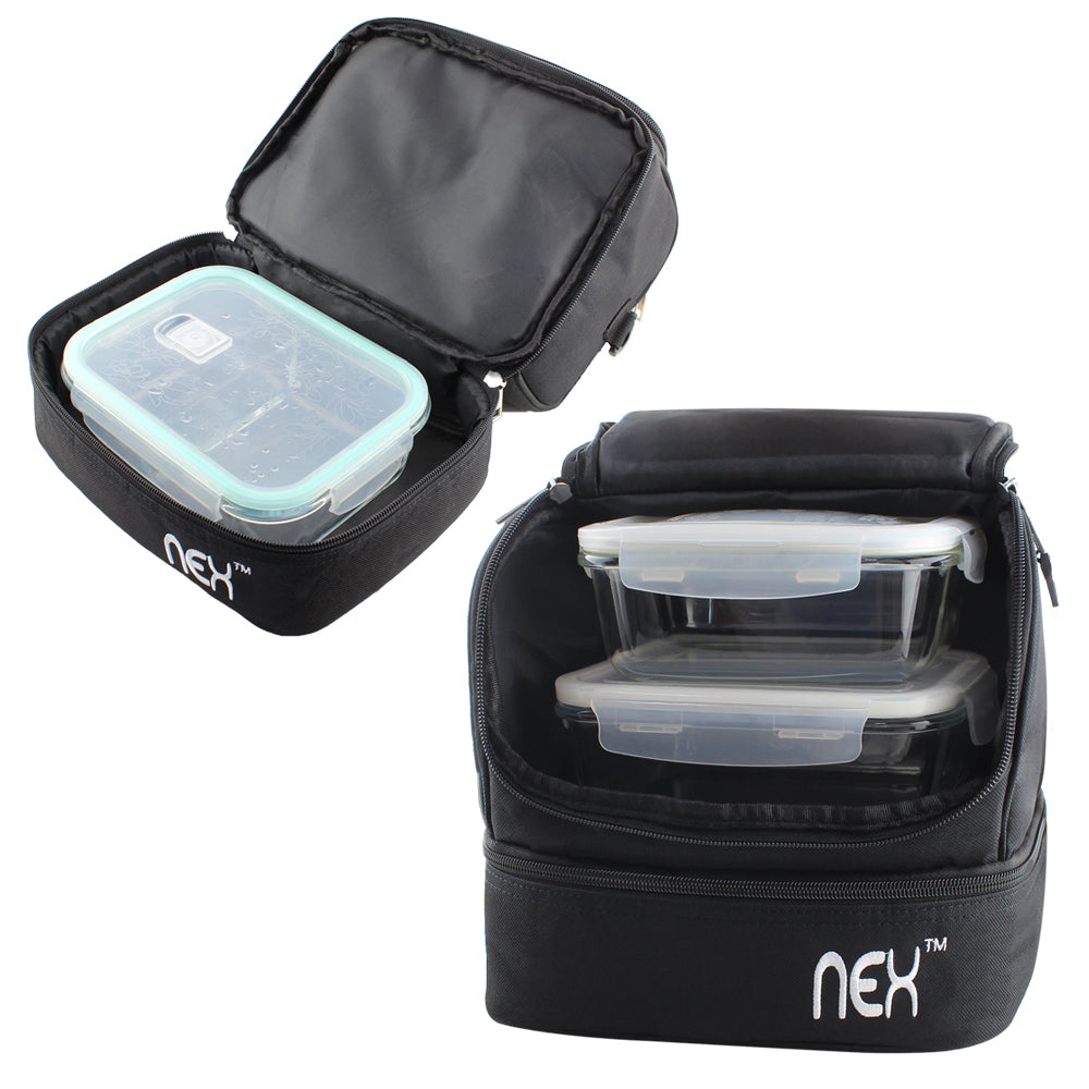 Double Decker Insulated Lunch Bag, Large Capacity Cooler Lunch Box for Men and Women, Leakproof Tote for Work, School, and Picnic, Black,