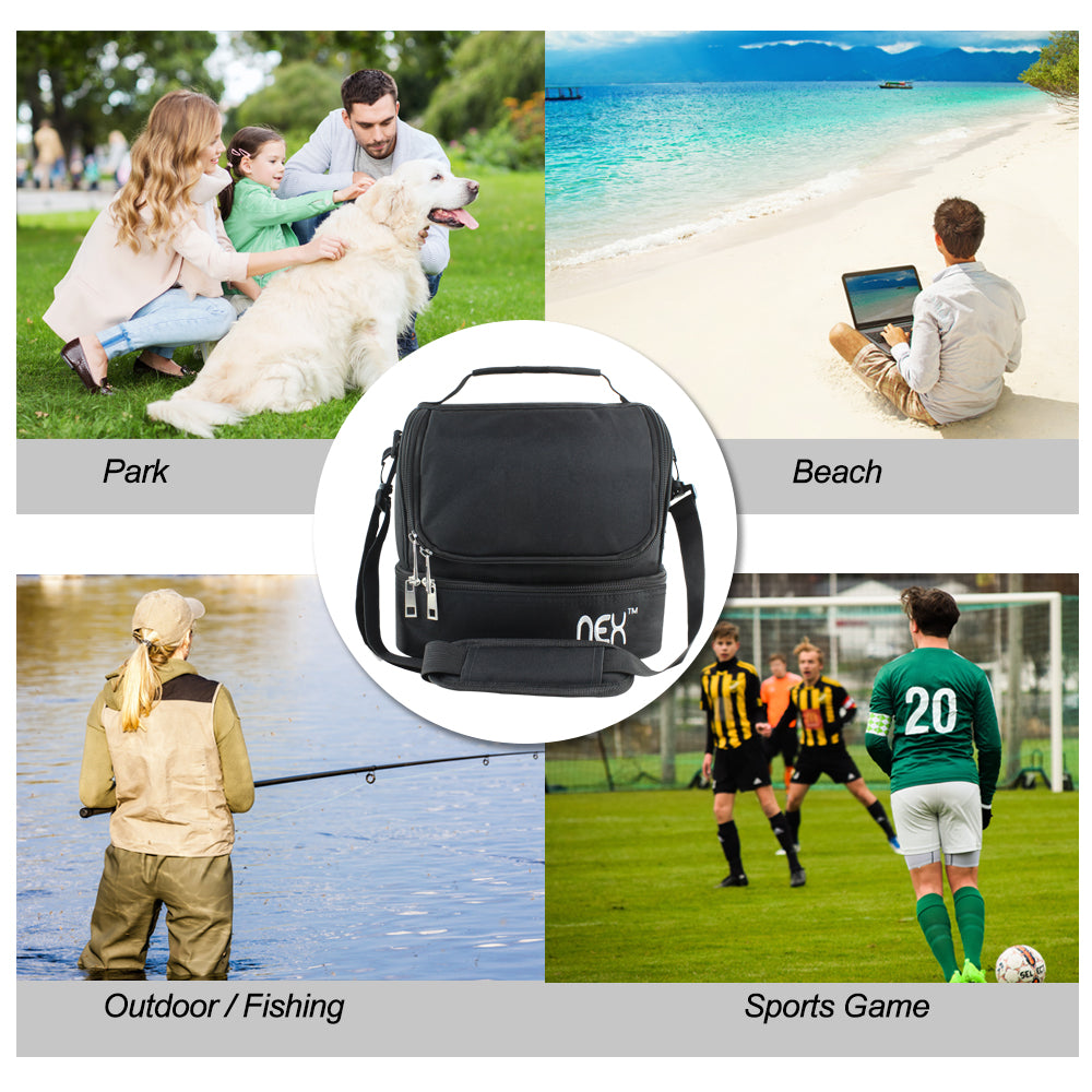 Double Decker Insulated Lunch Bag, Large Capacity Cooler Lunch Box for Men and Women, Leakproof Tote for Work, School, and Picnic, Black,