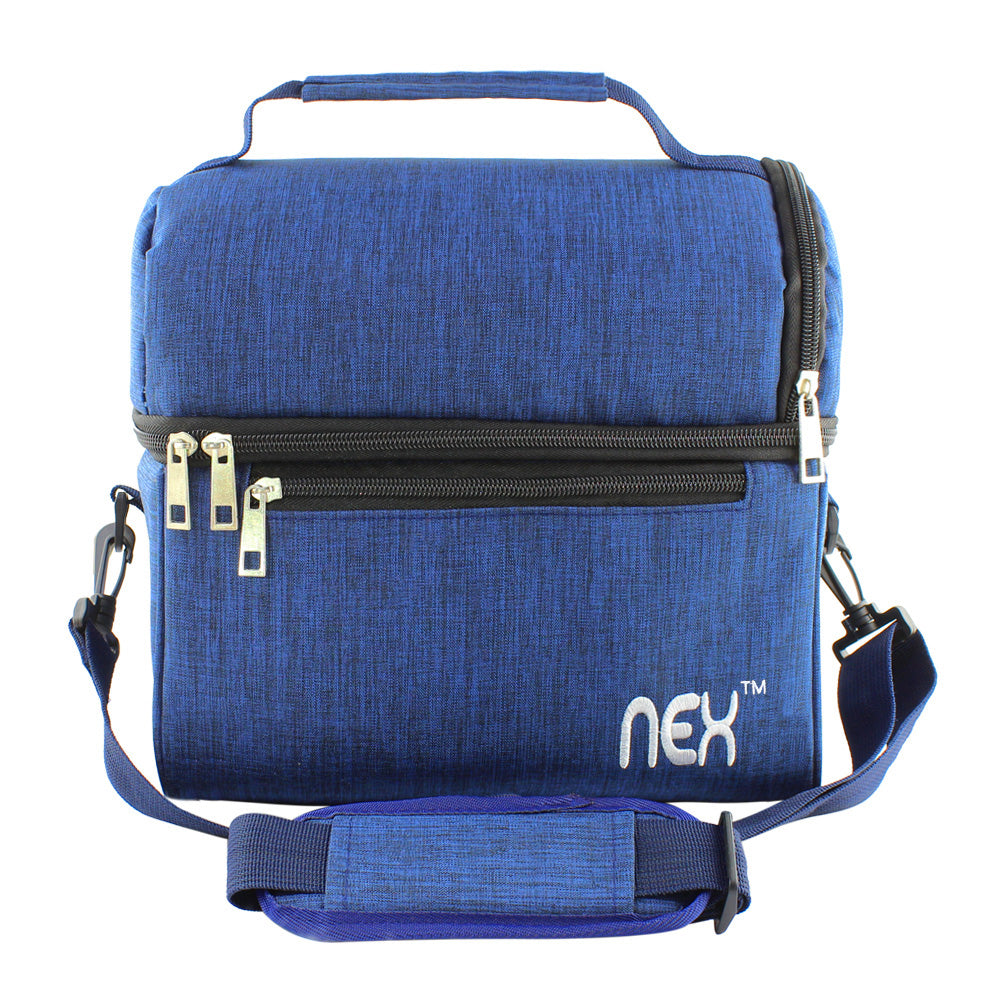 Large Double-Layer Insulated Lunch Tote, Expandable Cooler Bag with Adjustable Shoulder Strap for Travel, Office, and School, Blue,