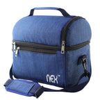 Large Double-Layer Insulated Lunch Tote, Expandable Cooler Bag with Adjustable Shoulder Strap for Travel, Office, and School, Blue,