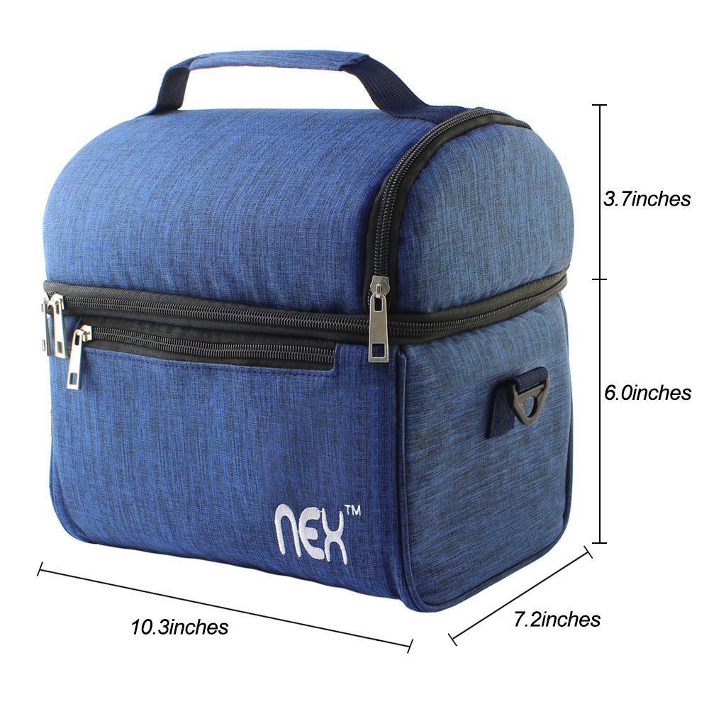 Large Double-Layer Insulated Lunch Tote, Expandable Cooler Bag with Adjustable Shoulder Strap for Travel, Office, and School, Blue,