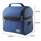 Large Double-Layer Insulated Lunch Tote, Expandable Cooler Bag with Adjustable Shoulder Strap for Travel, Office, and School, Blue,