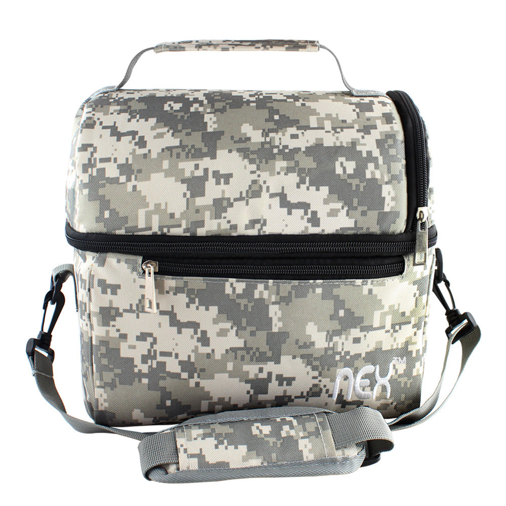 Large Double-Layer Insulated Lunch Tote, Expandable Cooler Bag with Adjustable Shoulder Strap for Travel, Office, and School, Blue,