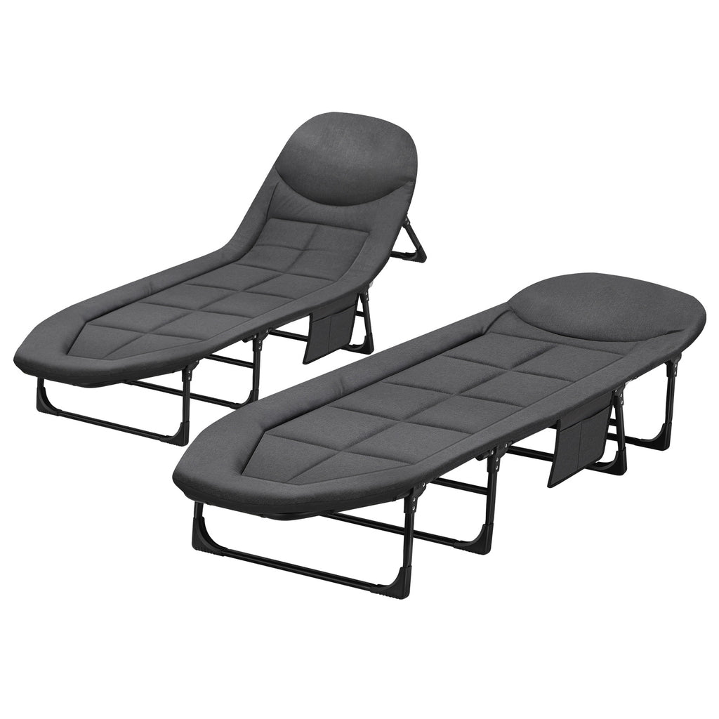 Folding Camping Cot for Adults with Cushion & Pillow, Portable Sleep Bed with Side Pocket for Outdoor Camping and Home Guest,