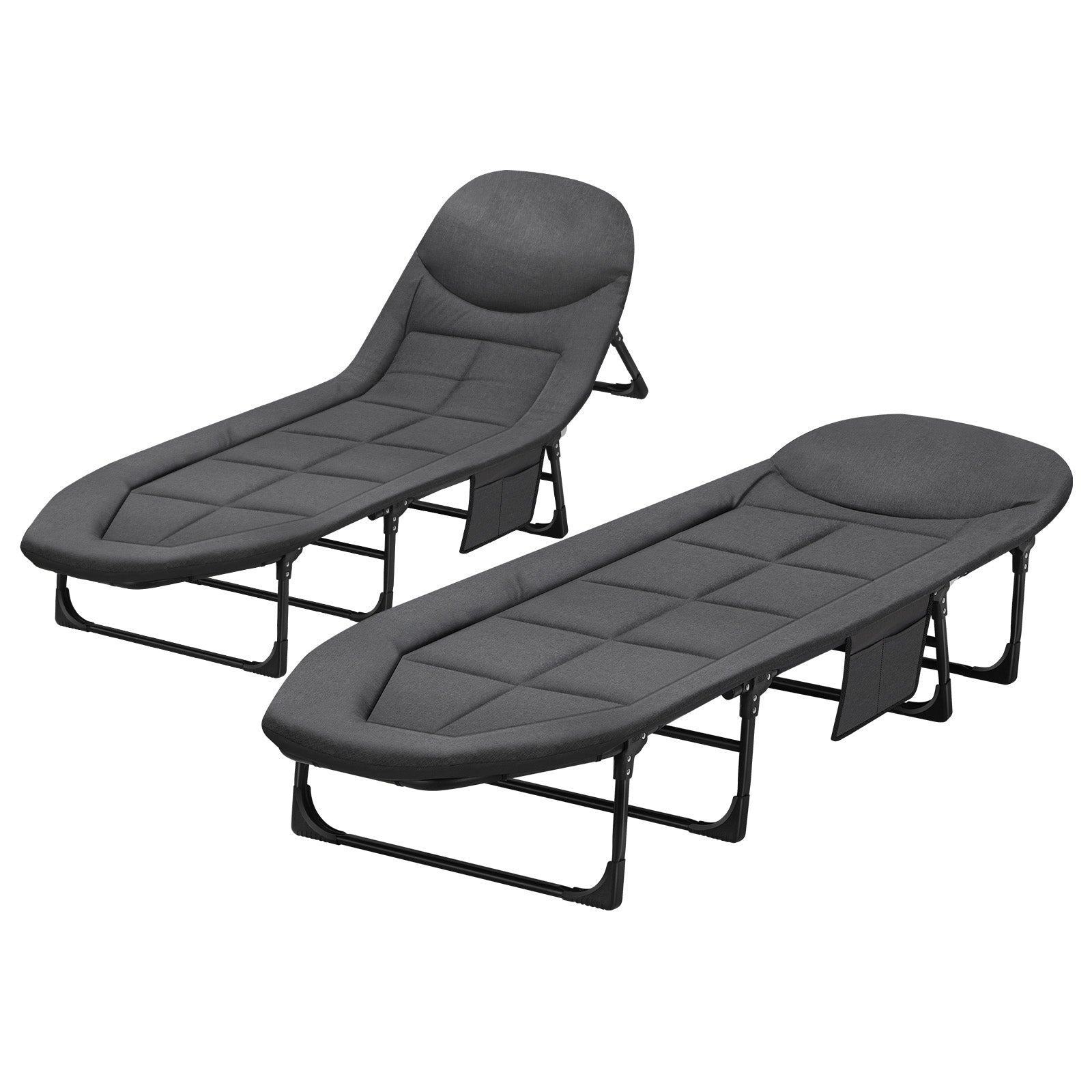 Folding Camping Cot for Adults with Cushion & Pillow, Portable Sleep Bed with Side Pocket for Outdoor Camping and Home Guest,