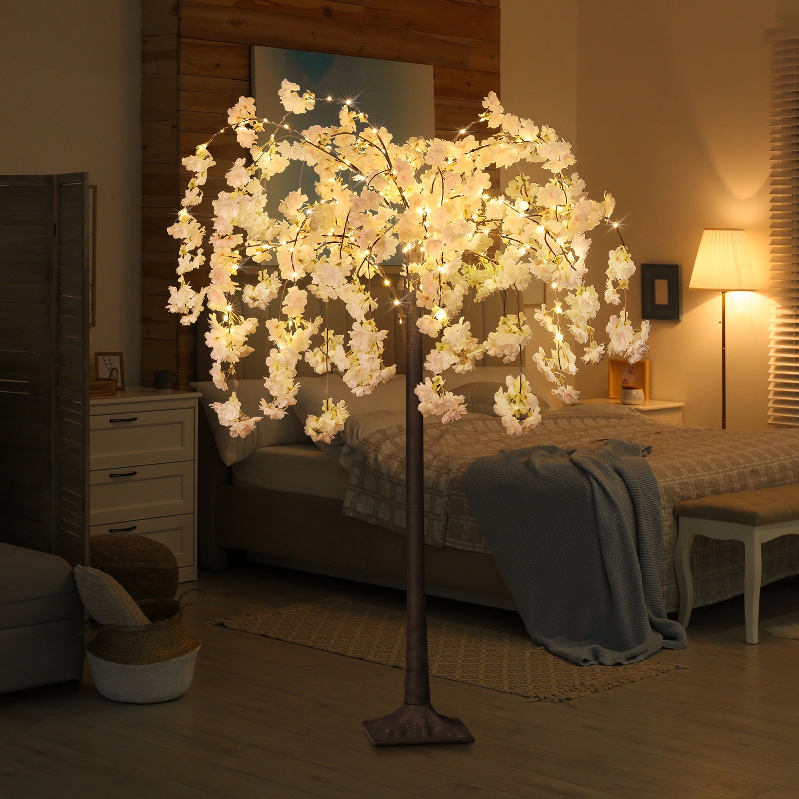 4FT Lighted Cherry Blossom Tree - Warm White LED Artificial Indoor Decor for Home & Parties