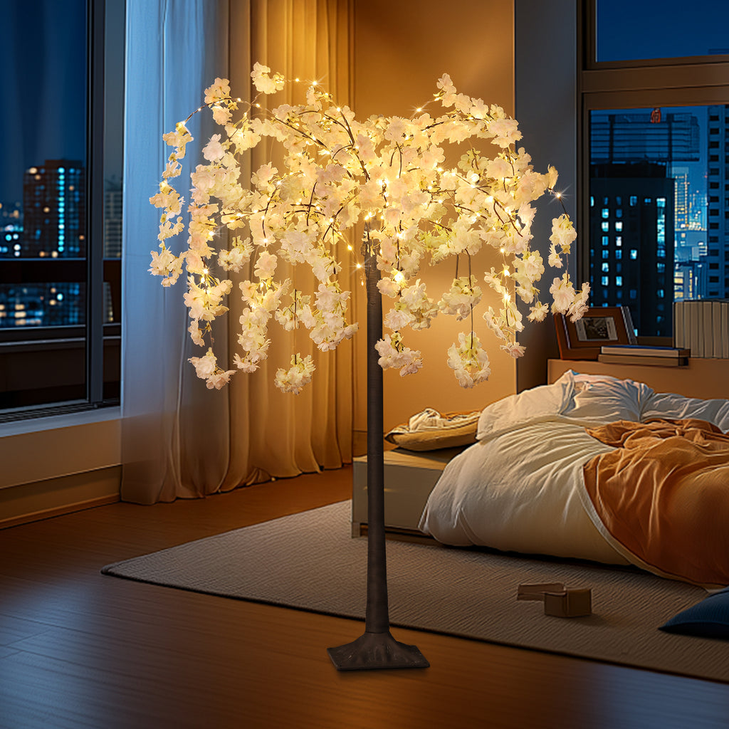 4FT Lighted Cherry Blossom Tree - Warm White LED Artificial Indoor Decor for Home & Parties