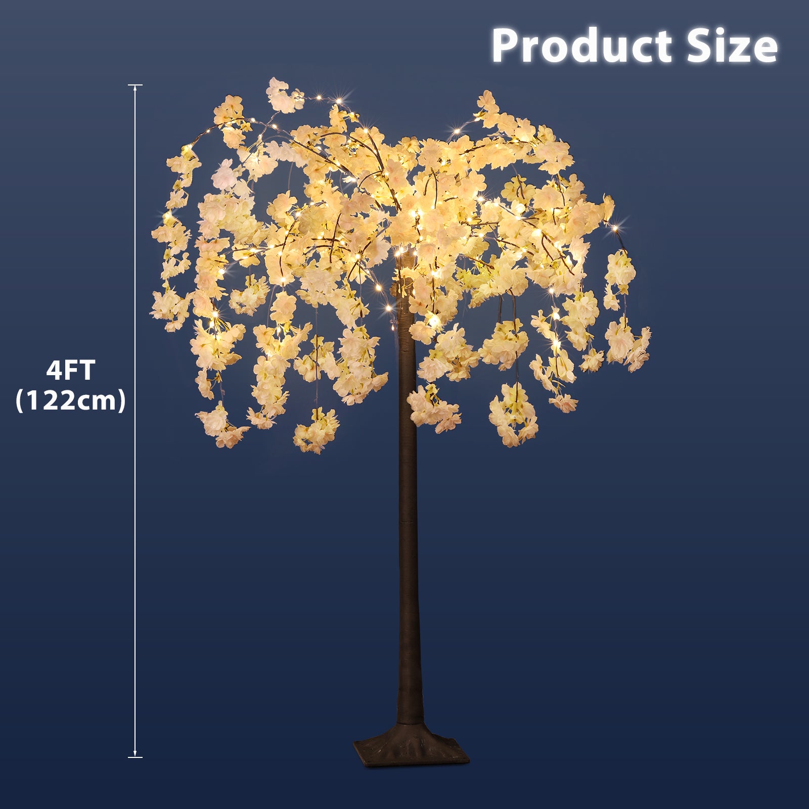 4FT Lighted Cherry Blossom Tree - Warm White LED Artificial Indoor Decor for Home & Parties
