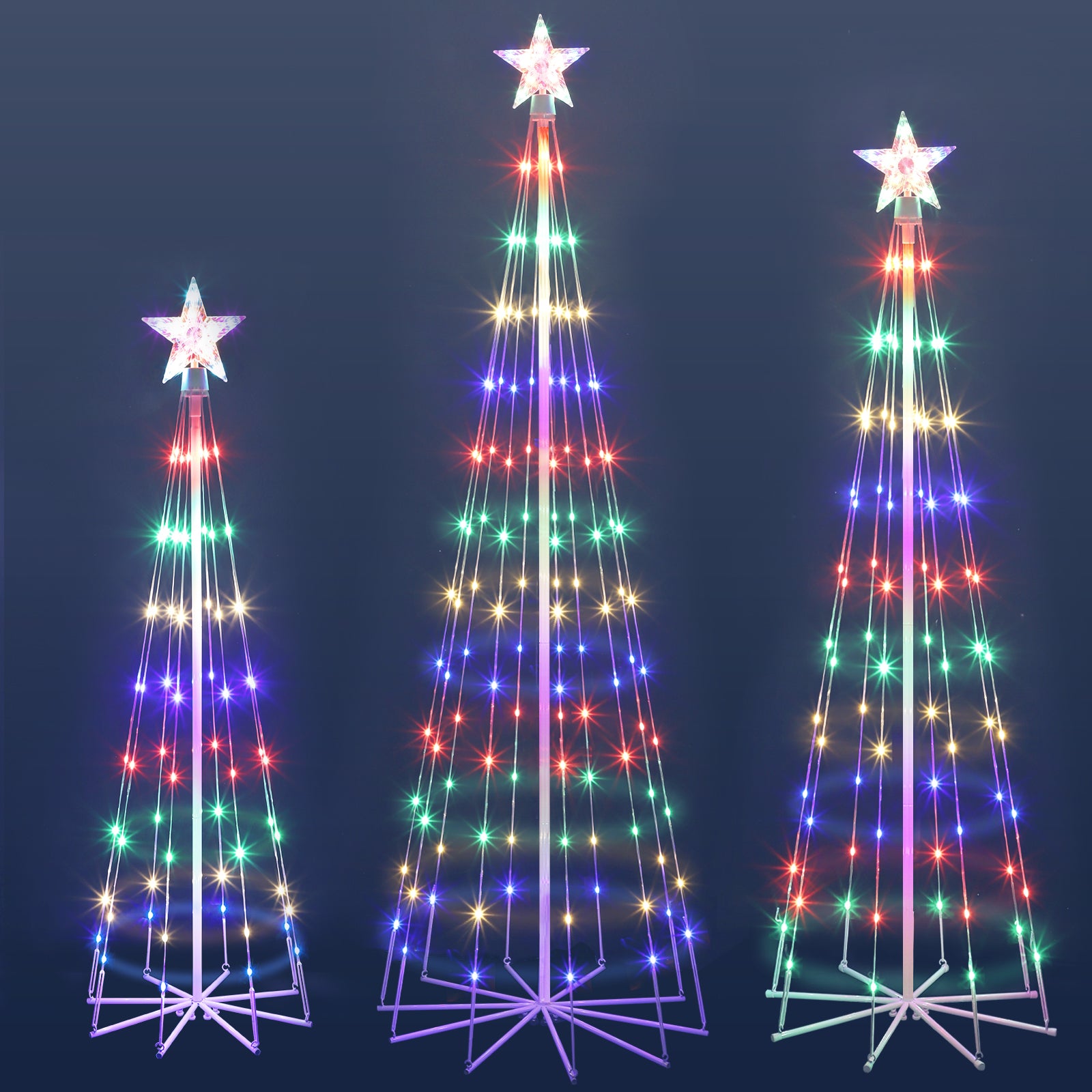 3-Pack Multi-Color Christmas Cone Trees, 8 Lighting Modes LED Outdoor Tree Set for Holiday Yard and Porch Decorations,