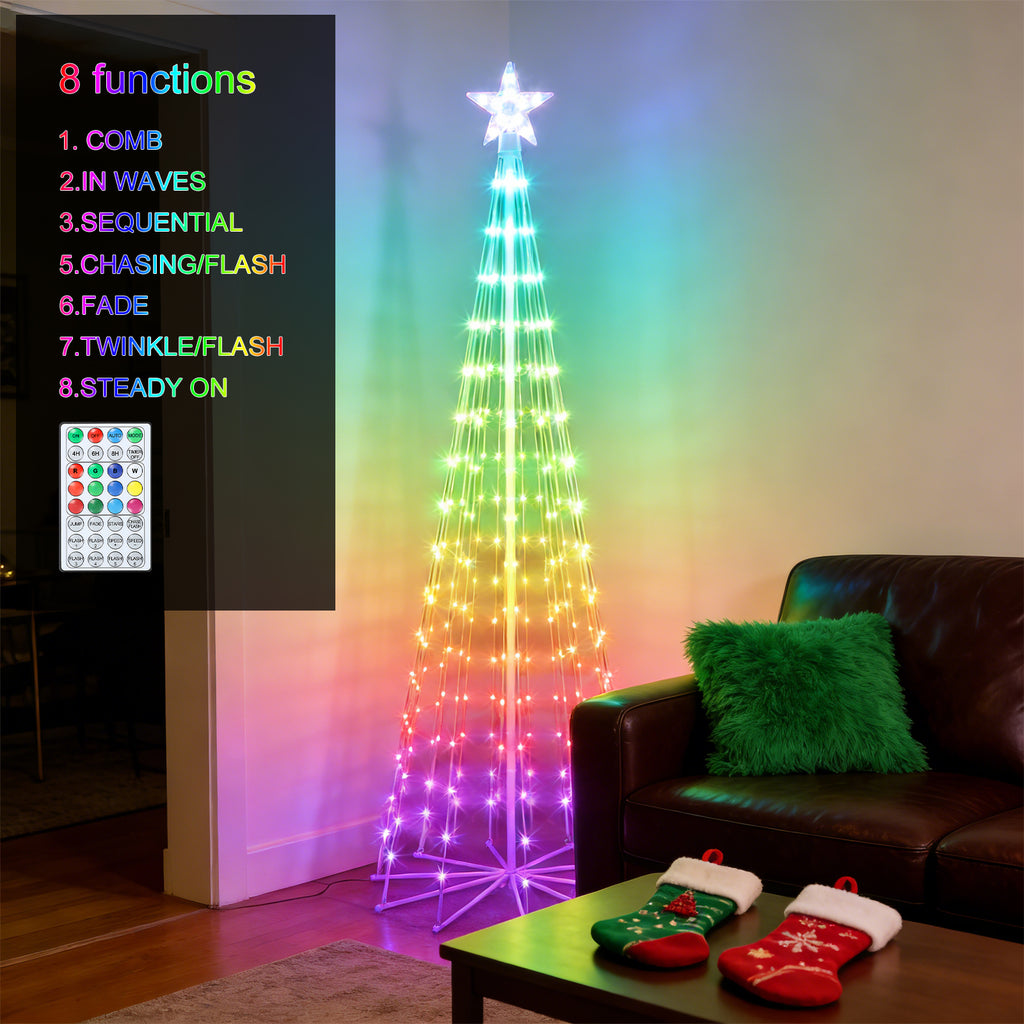 6FT Outdoor Christmas Tree with 170 LED Lights, 16 Colors Animated Cone Tree with Remote Control and 8 Lighting Modes,