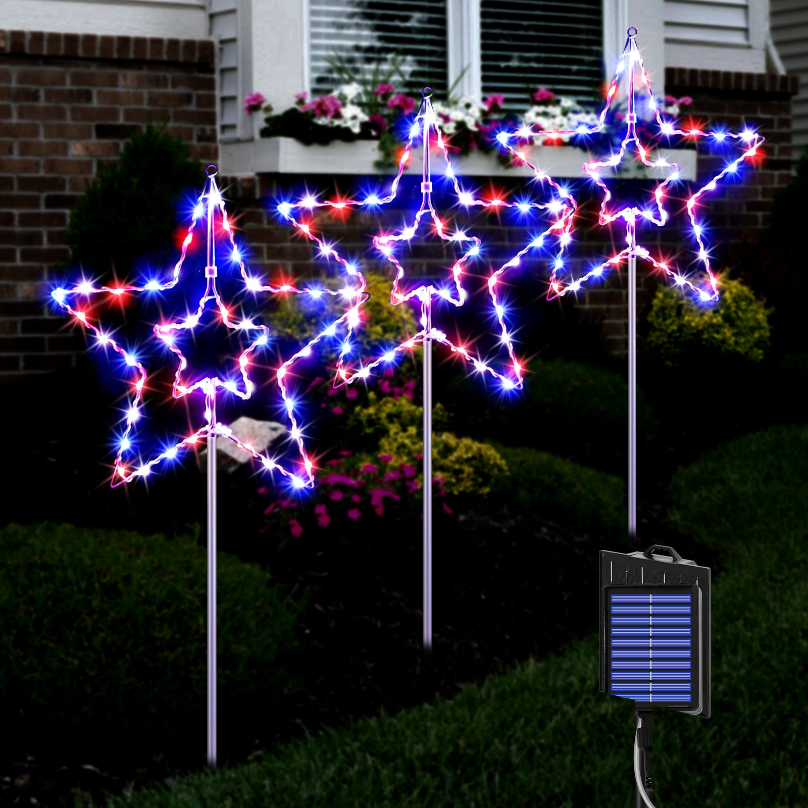3-Pack Solar Star Pathway Lights, Large Multi-Colored Outdoor Garden Stake Lights for Walkway, Yard, and Patio,