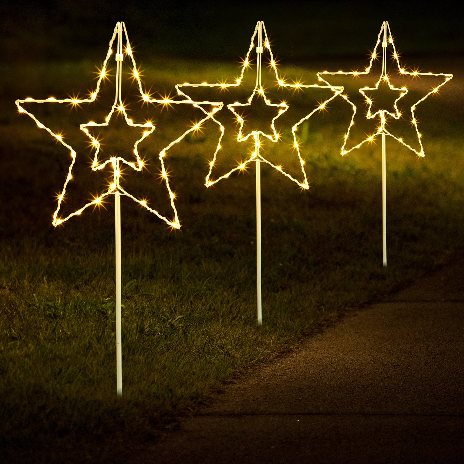 3-Pack Solar Star Pathway Lights, Large Multi-Colored Outdoor Garden Stake Lights for Walkway, Yard, and Patio,