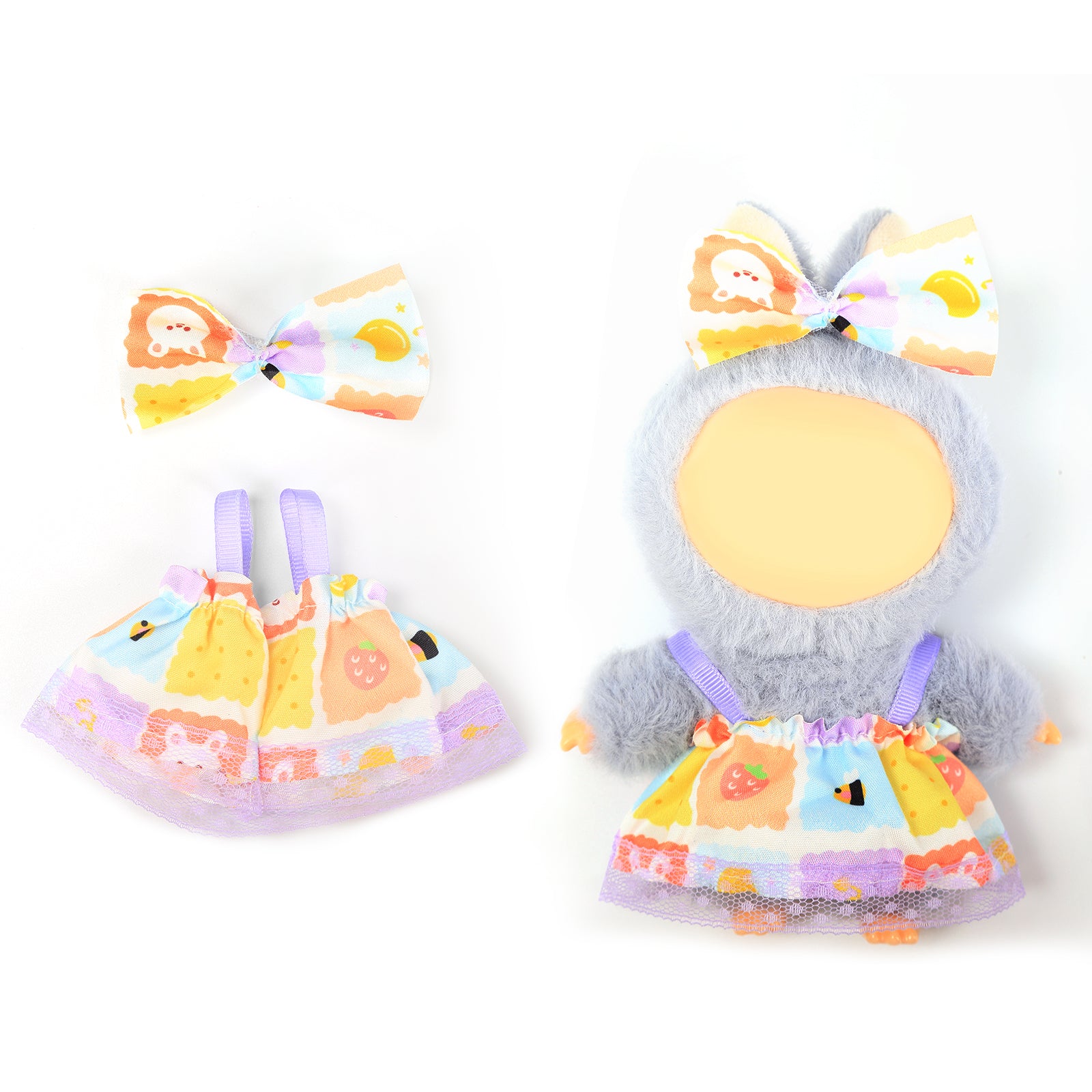 2 Pcs Doll Clothes Outfit Set for 6.69 Inch Mini Plush Doll, Cute Fashion Doll Dress Up Costume Accessories (Doll Not Included)