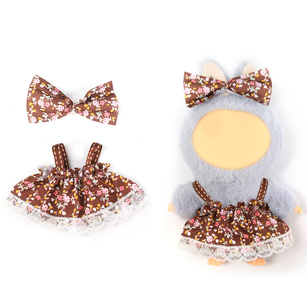 2 Pcs Doll Clothes Outfit Set for 6.69 Inch Mini Plush Doll, Cute Fashion Doll Dress Up Costume Accessories (Doll Not Included)