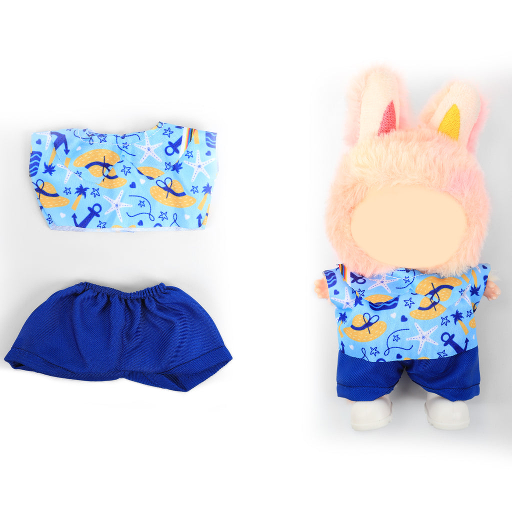 2Pcs Summer Beach Doll Clothes Outfit Set for 6.69 Inch Mini Plush Doll, Sleeveless Shirt & Elastic Shorts, Cute Casual Doll Dress Up Accessories (Doll Not Included)