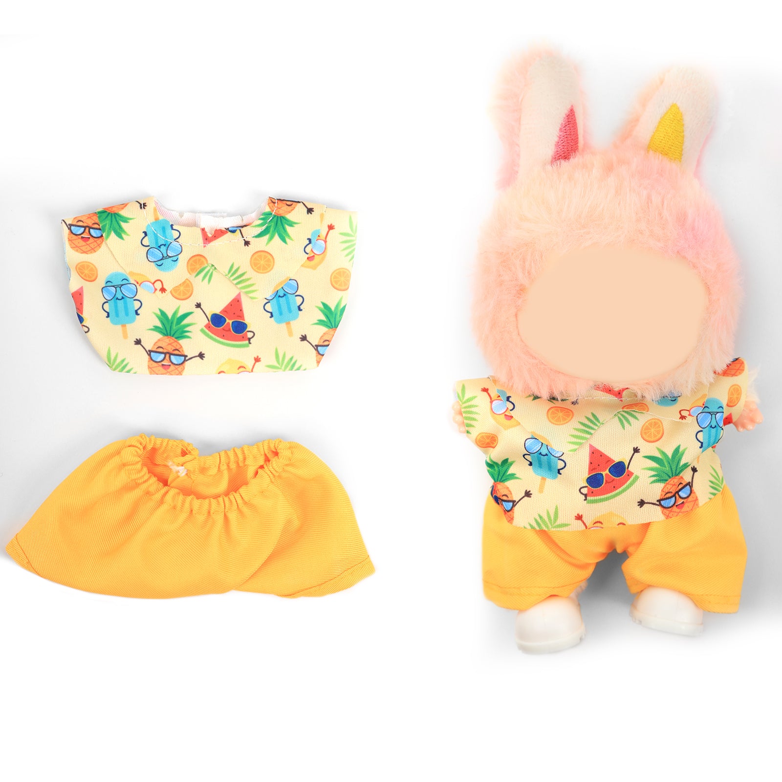 2Pcs Summer Beach Doll Clothes Outfit Set for 6.69 Inch Mini Plush Doll, Sleeveless Shirt & Elastic Shorts, Cute Casual Doll Dress Up Accessories (Doll Not Included)