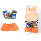 2Pcs Summer Beach Doll Clothes Outfit Set for 6.69 Inch Mini Plush Doll, Sleeveless Shirt & Elastic Shorts, Cute Casual Doll Dress Up Accessories (Doll Not Included)