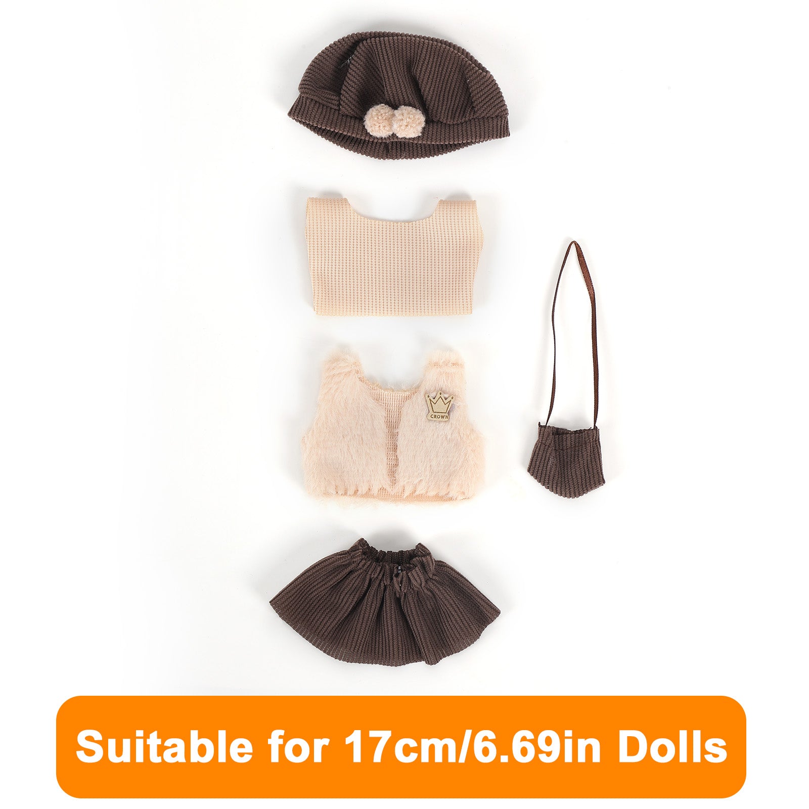 Doll Clothes Outfit Set for 6.69 Inch Mini Plush Doll, Handmade Fashion Doll Dress Up Costume, showcasing a variety of doll accessories styles (Doll Not Included)