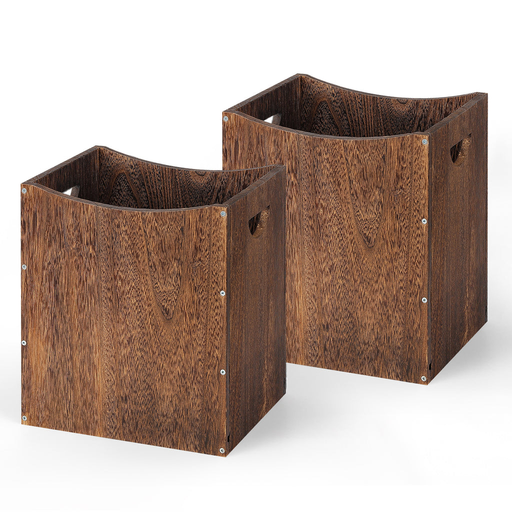 Farmhouse Wood Trash Can (5.3 Gallon) - Rectangular Office Wastebasket with Handles