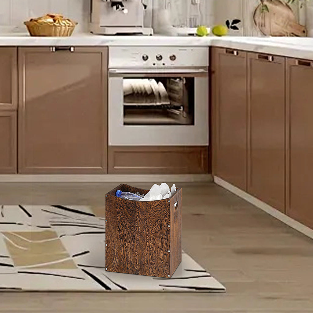 Farmhouse Wood Trash Can (5.3 Gallon) - Rectangular Office Wastebasket with Handles