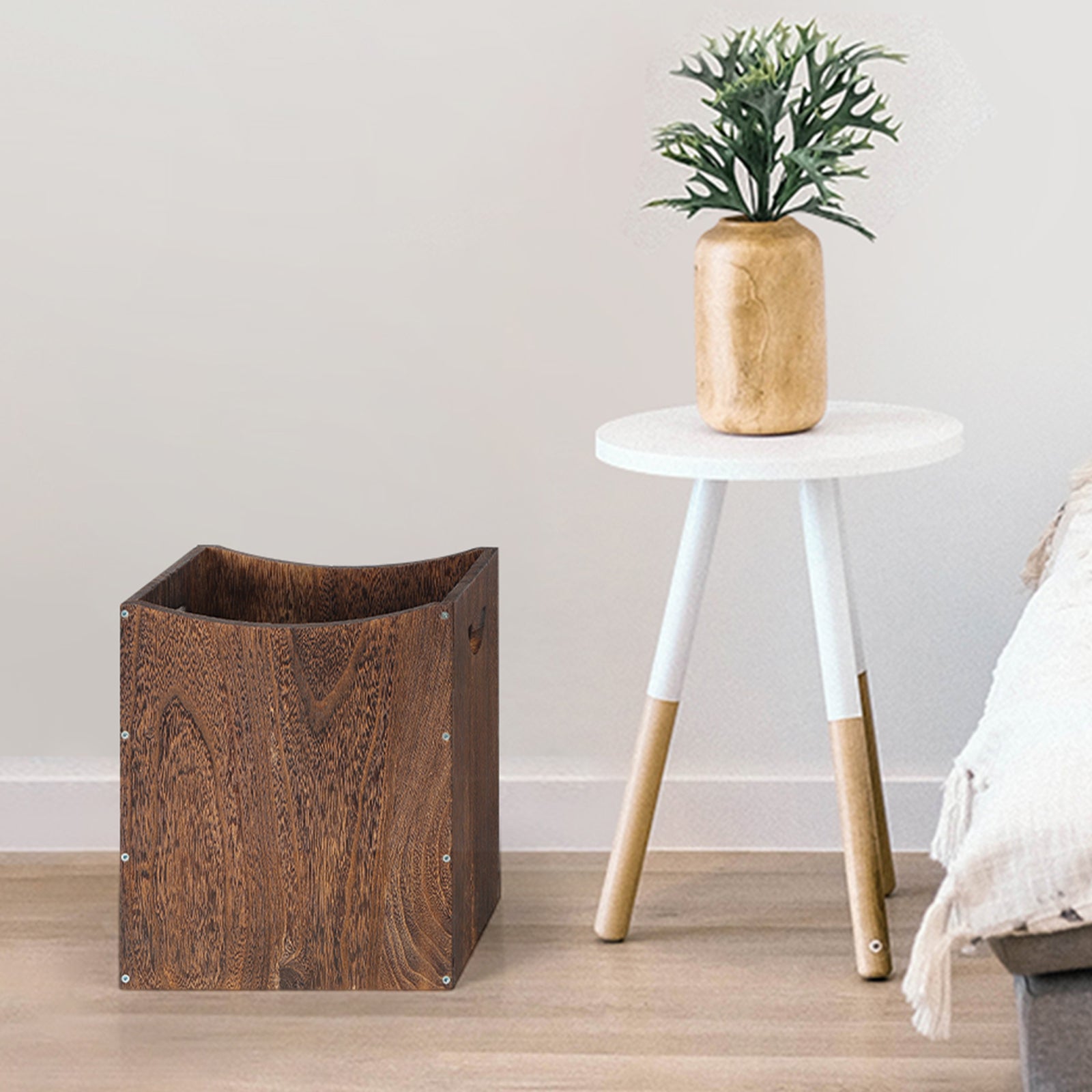 Farmhouse Wood Trash Can (5.3 Gallon) - Rectangular Office Wastebasket with Handles