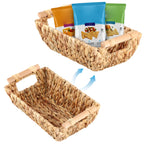 Handwoven Bathroom Storage Baskets with Wood Handles, Natural Water Hyacinth Organizer for Shelves, Closet, and Bedroom,
