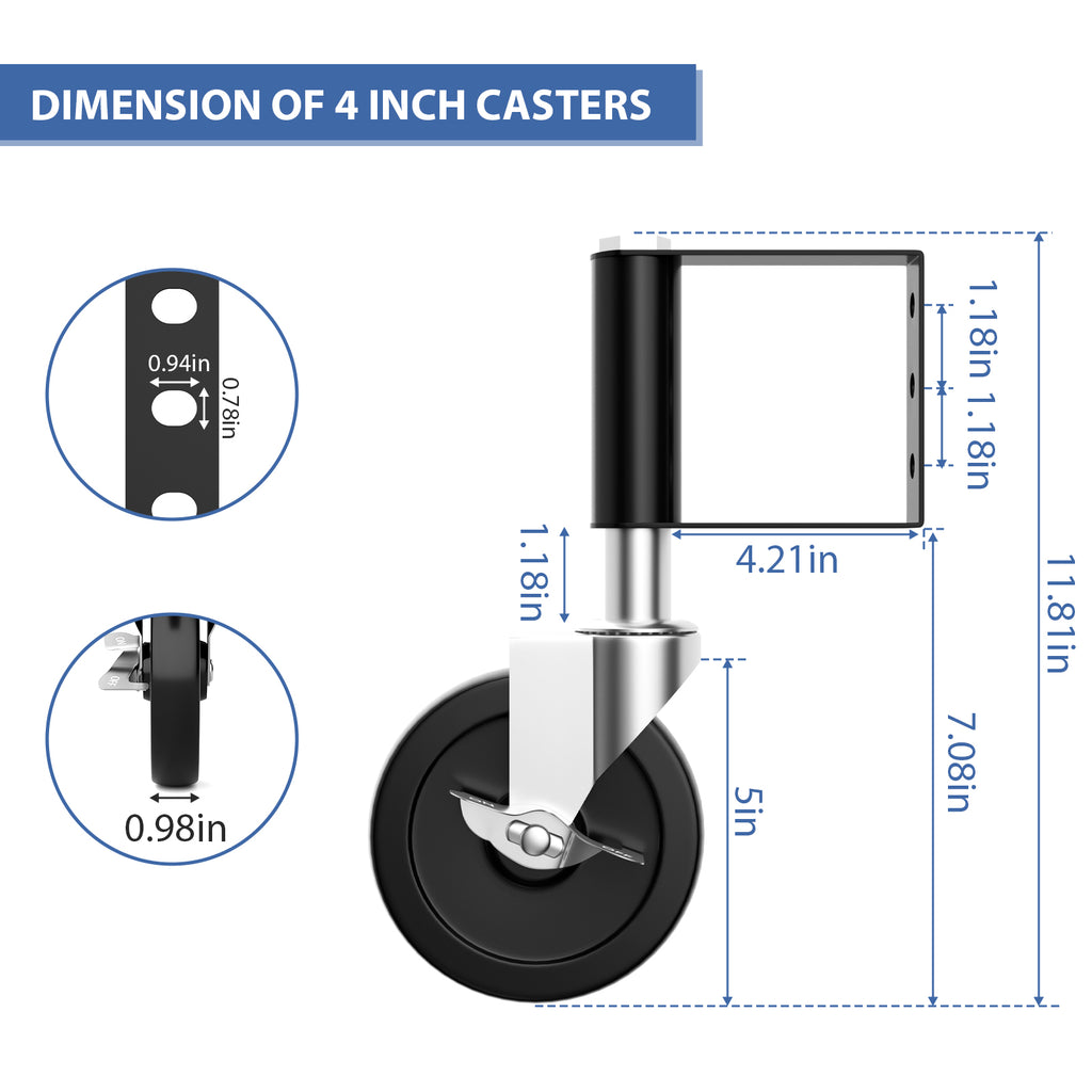 2-Pack 4-Inch Spring Loaded Gate Casters, Heavy Duty Gate Wheels with 220 Lbs Capacity for Metal and Wood Gates,