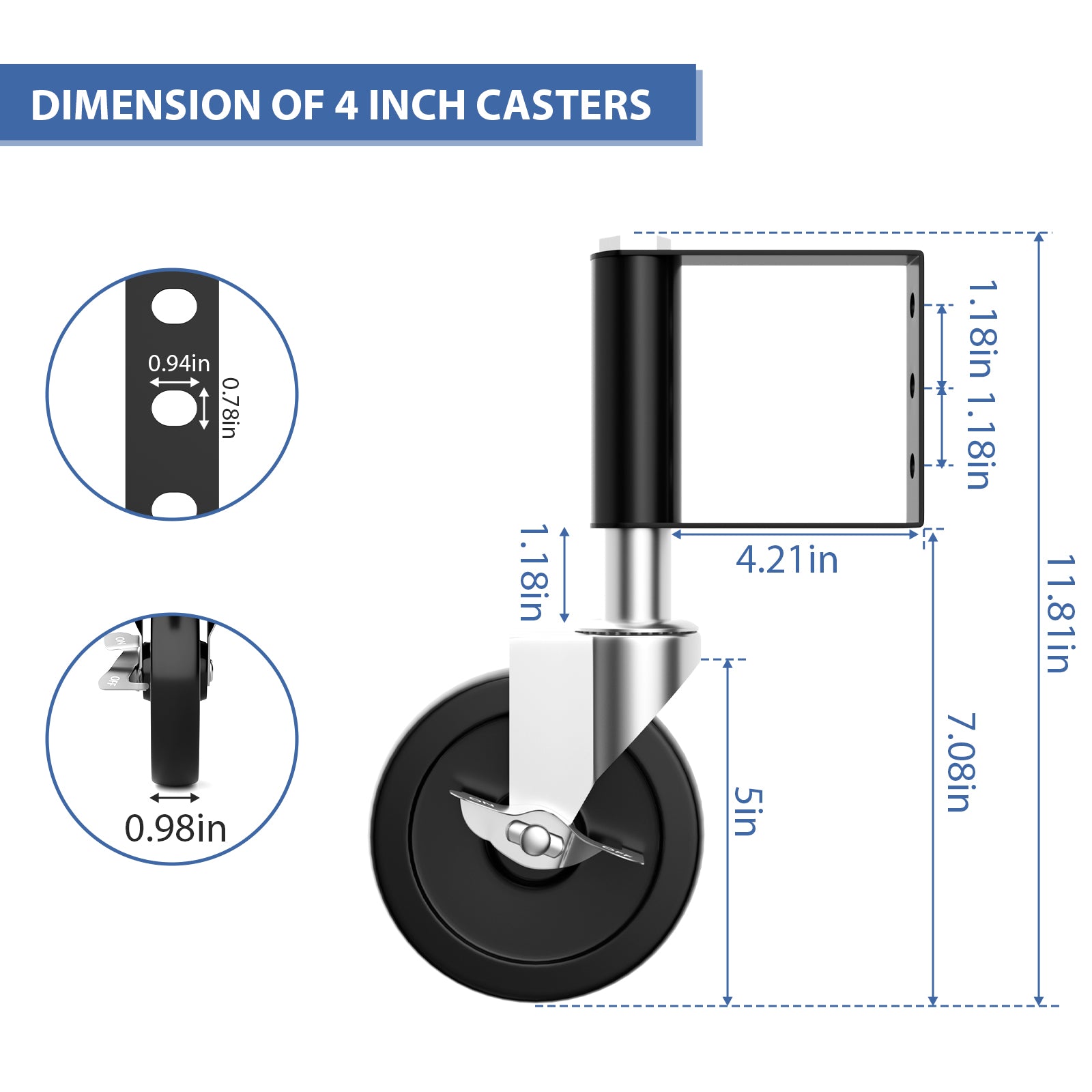 2-Pack 4-Inch Spring Loaded Gate Casters, Heavy Duty Gate Wheels with 220 Lbs Capacity for Metal and Wood Gates,